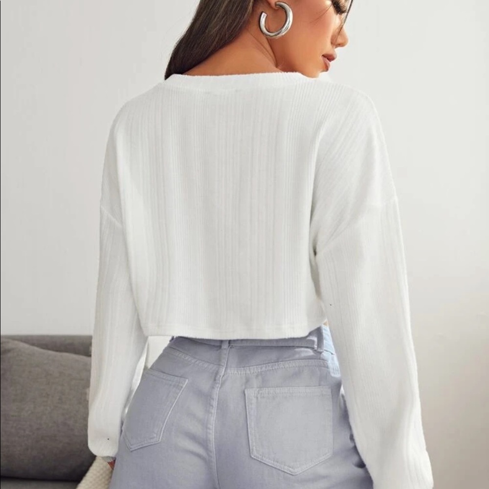 White Cropped Ribbed Sweater - Picture 2 of 4